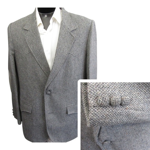 J Sully Other - Vintage Western Sport Coat 46R Light Gray Tweed 2 Button Single Vent Yoke
